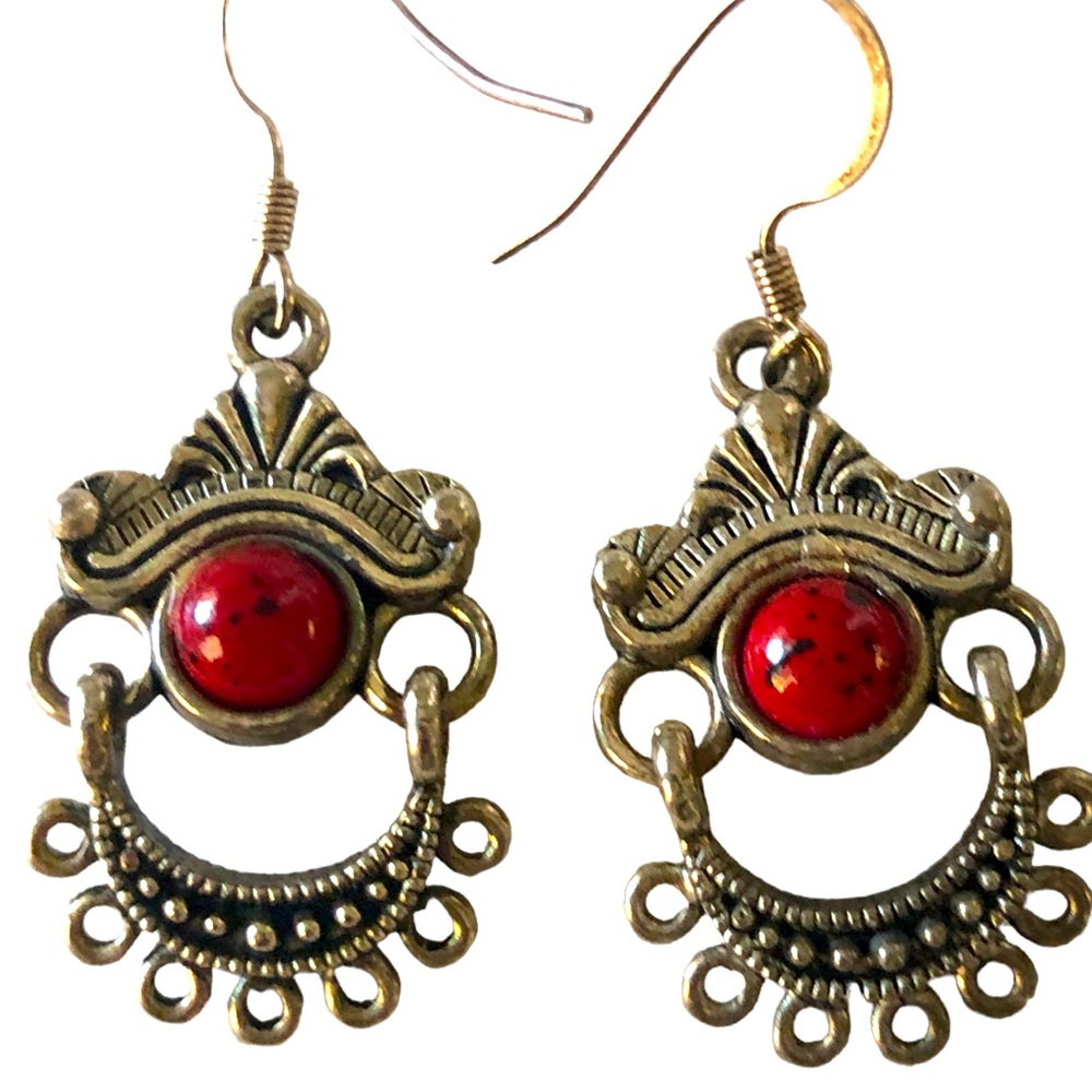 Earrings Red Drop Dangle - image 1